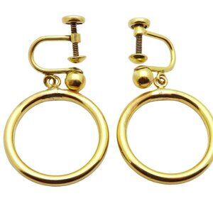 Vintage 1960s Marvella 12K Yellow Gold Filled Clip On Dangle Hoop Earrings